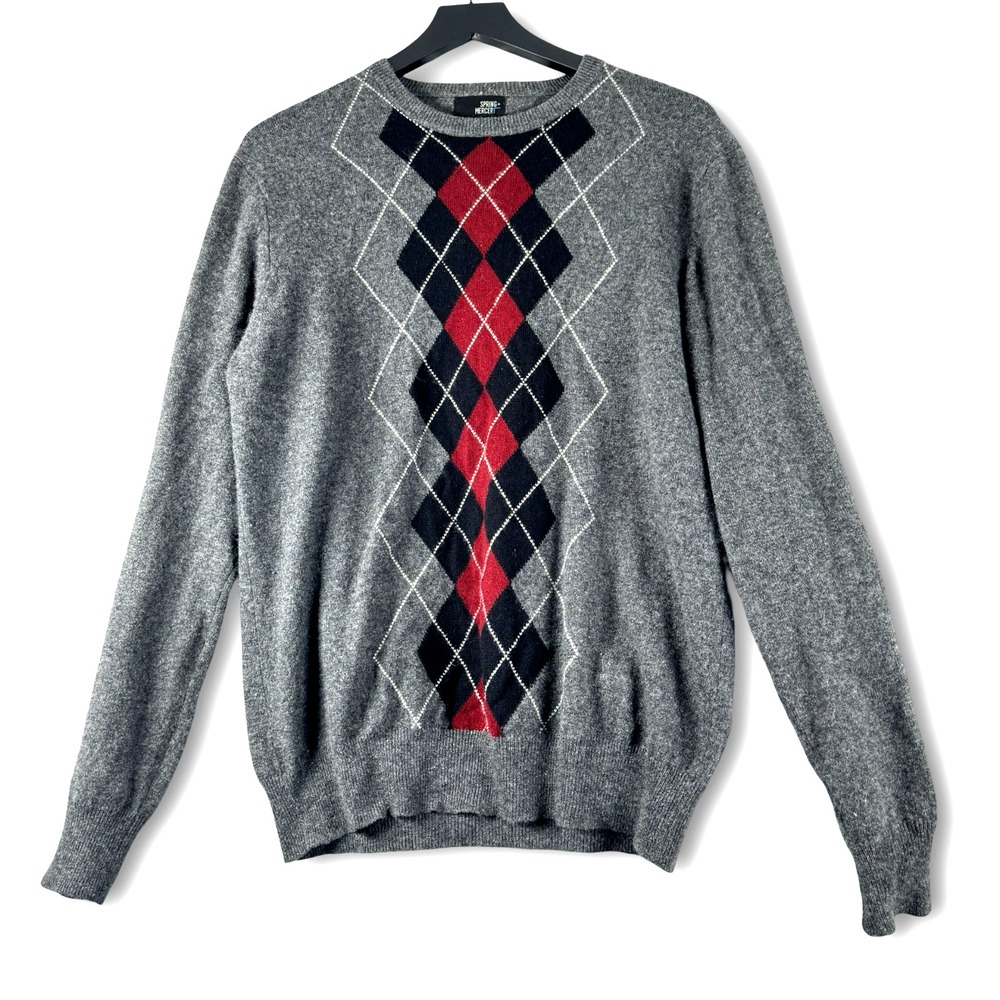 Spring + Mercer Mens Argyle 100% Cashmere Soft Sweater Sz M Medium